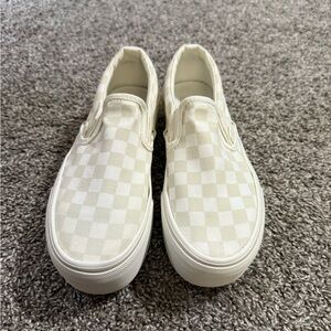 Vans Cream and White Checkered Slip-On Sneakers